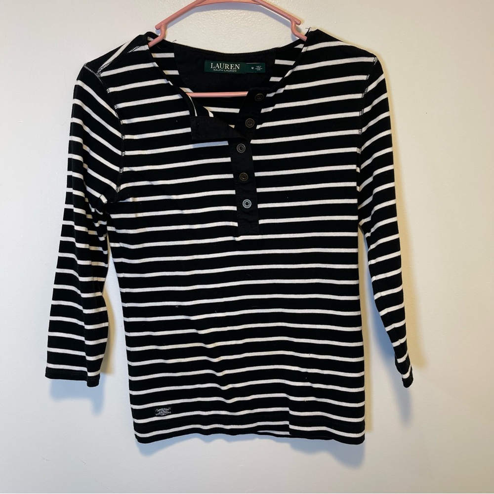 Lauren Ralph Lauren Black and White Striped Top women’s‎ size Medium